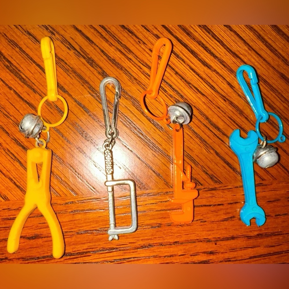 Vintage 1980s Plastic‎ Bell Charm 4 Pc Tools For 80s Necklace RETRO